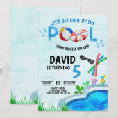 Invitation Boy Pool Party Anniversaire Cool au bord de la pis (Devant / Derrière)