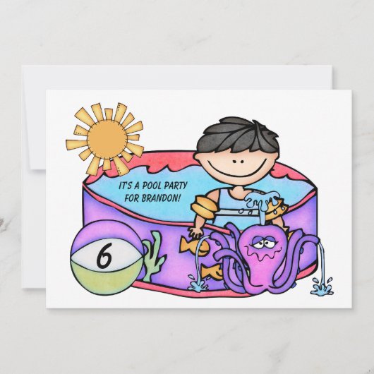 Invitation Boy Pool Party Beach Natation Anniversaire Invitat (Devant)