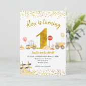 Invitation Boy Premier anniversaire Construction Anniversaire (Debout devant)