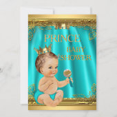 Invitation Boy Prince Baby shower Aqua Turquoise Brunette béb (Devant)