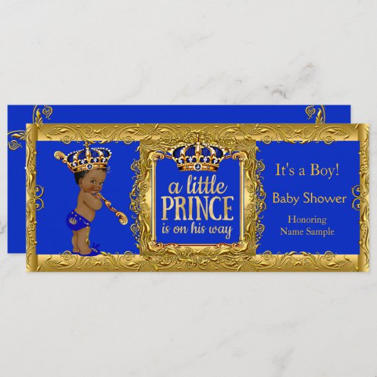 Invitation Boy Prince est en route pour Royal Blue Gold Ethni (Devant / Derrière)