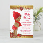 Invitation Boy Red Gold Christmas Baby Shower African (Debout devant)
