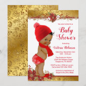 Invitation Boy Red Gold Christmas Baby Shower African (Devant / Derrière)