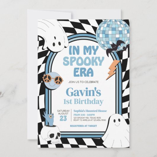 Invitation Boy Retro Ghost Halloween Anniversaire (Devant)