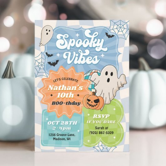 Invitation Boy Retro Halloween Éffrayant Vibes Bleu Anniversa
