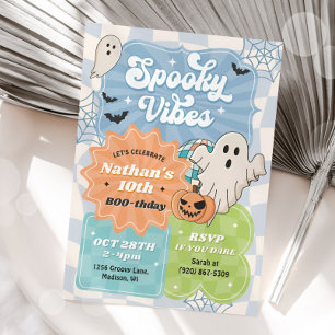 Invitation Boy Retro Halloween Éffrayant Vibes Bleu Anniversa