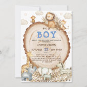 Invitation Boy Rustic Boho Safari Animaux Baby shower (Devant)