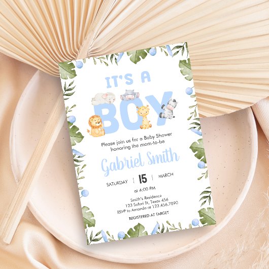 Invitation Boy Safari Animal Baby Shower