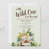 Invitation Boy Safari Wild One Animaux Baby shower vert (Devant)