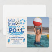 Invitation Boy Soccer Pool Party Anniversaire Photo Invitatio (Devant / Derrière)