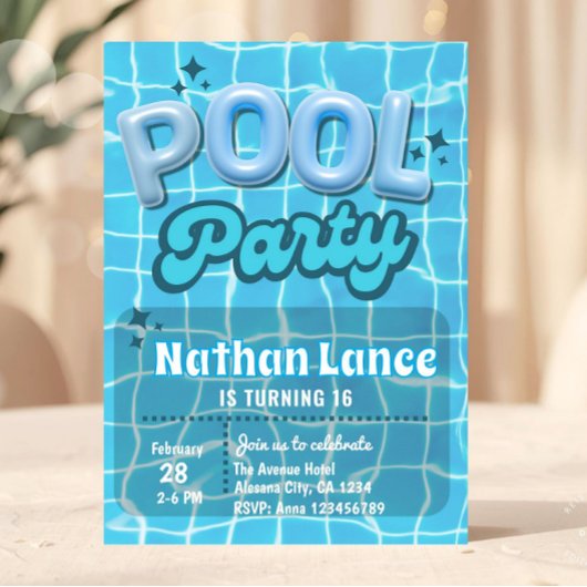 Invitation Boy Summer Blue Pool Birthday Party