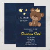 Invitation Boy Teddy Bear Baby shower bleu marine (Devant / Derrière)