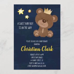 Invitation Boy Teddy Bear Baby shower bleu marine