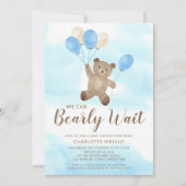 Invitation Boy Teddy Bear We Can Bearly Wait Baby Shower (Devant)