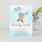Invitation Boy Teddy Bear We Can Bearly Wait Baby Shower (Debout devant)