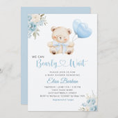 Invitation Boy Teddy Bear We Can Bearly Wait blue Baby Shower (Devant / Derrière)