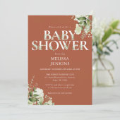 Invitation Boy Terracotta Greenery Lettre Florale Baby shower (Debout devant)