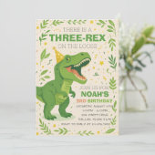 Invitation Boy Three-Rex Dinosaur Birthday (Debout devant)