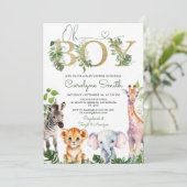Invitation Boy Tropical Jungle Safari Animaux Baby shower (Debout devant)