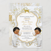 Invitation Boy Twins Baptême Christening Communion Ethnique (Devant / Derrière)