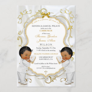 Invitation Boy Twins Baptême Christening Communion Ethnique