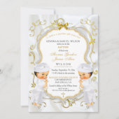 Invitation Boy Twins Baptême Christening Gold White Cross Inv (Devant)