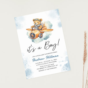 Invitation Boy Watercolor Teddy Bear Baby shower