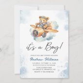 Invitation Boy Watercolor Teddy Bear Baby shower (Devant)