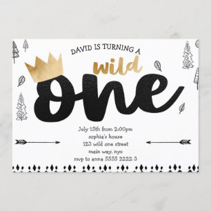 Invitation Boy WILD ONE Gold Crown King Ethnic First Birday