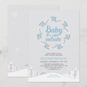 Invitation Boy Winter Wonderland Baby shower, bleu & gris (Devant / Derrière)