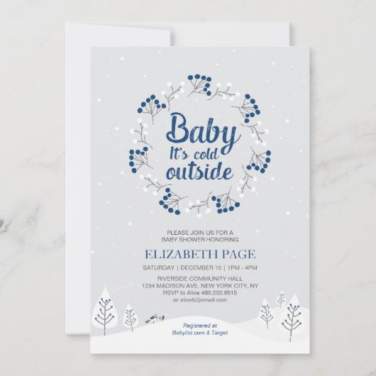 Invitation Boy Winter Wonderland Baby shower, Navy Blue (Devant)