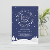 Invitation Boy Winter Wonderland Baby shower, Navy & Silver (Debout devant)