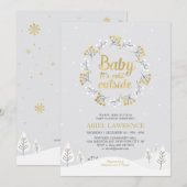 Invitation Boy Winter Wonderland Baby shower, Or (Devant / Derrière)