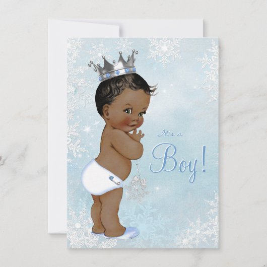 Invitation Boy Winter Wonderland Snowflake Baby shower ethniq (Devant)