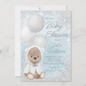 Invitation Boy Winter Wonderland Teddy Bear Baby shower (Devant)