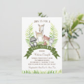 Invitation Boy Woodland Animal Green Baby shower (Debout devant)