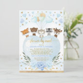 Invitation Boy Woodland Baby shower Par Mail Blue Gold Hearts (Debout devant)