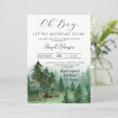 Invitation Boy Woodland Bear Oh Boy Baby shower (Debout devant)