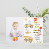 Invitation Boy Yellow Construction Camions Anniversaire avec  (Debout devant)