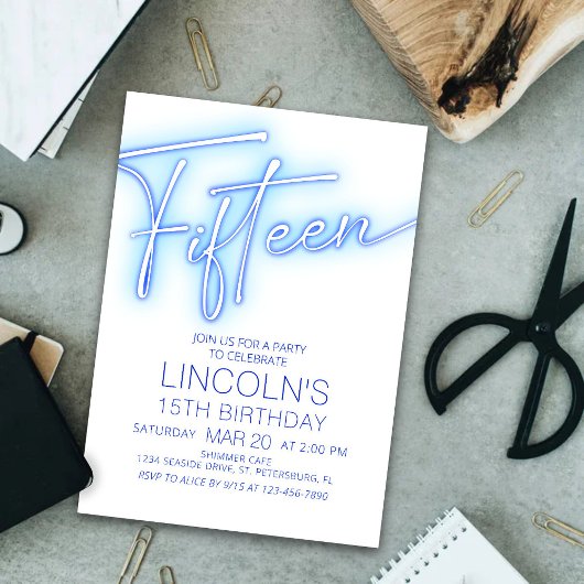 Invitation Boys 15th Neon Pool Anniversaire