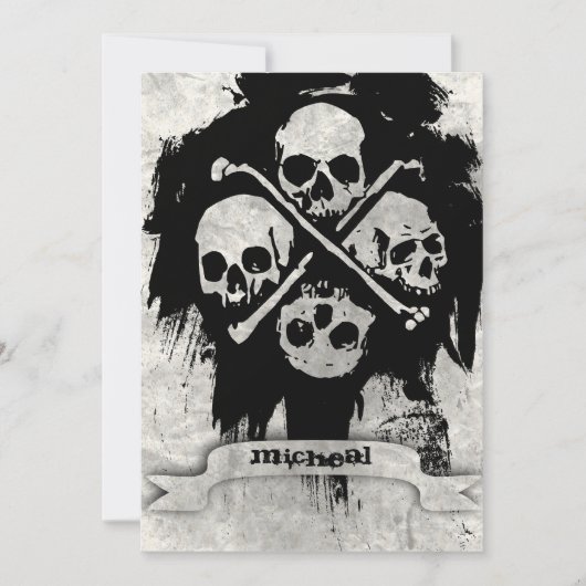 Invitation Boys 16e anniversaire fête crâne gothique Invitati (Devant)