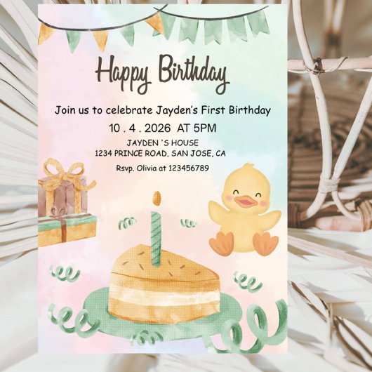 Invitation Boys 1st Birthday-Cute Modern Blue First Birthday