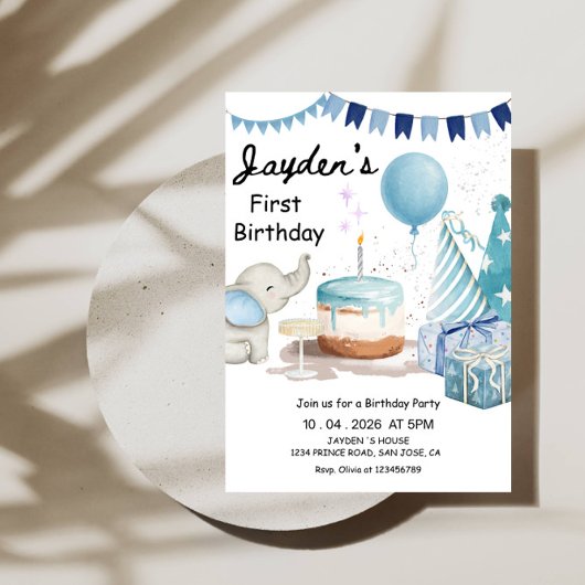 Invitation Boys 1st Birthday-Cute Modern Blue First Birthday