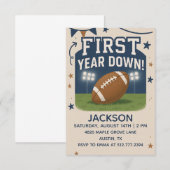 Invitation Boy's 1st Birthday First Year Down -Blue Football  (Devant / Derrière)
