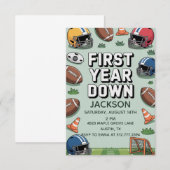 Invitation Boy's 1st Birthday First Year Down - Football (Devant / Derrière)
