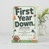 Invitation Boy's 1st Birthday First Year Down - Football Bday (Debout devant)