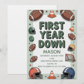 Invitation Boy's 1st Birthday First Year Down - Football Bday (Devant / Derrière)