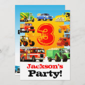 Invitation Boys 3Birthday Construction Truck Party (Devant / Derrière)