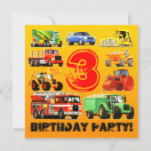 Invitation Boy's 3rd Birthday Party Construction Camion sur m (Devant)
