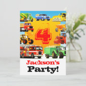 Invitation Boys 4th Birthday Construction Trucks Party (Debout devant)